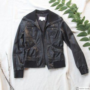 Faux-leather black bomber jacket